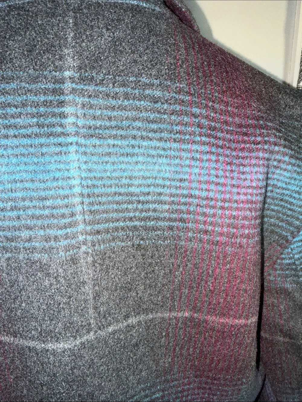 ESCADA 100% Cashmere Plaid Blazer Jacket Gray Burgundy Blue Ombre Vintage